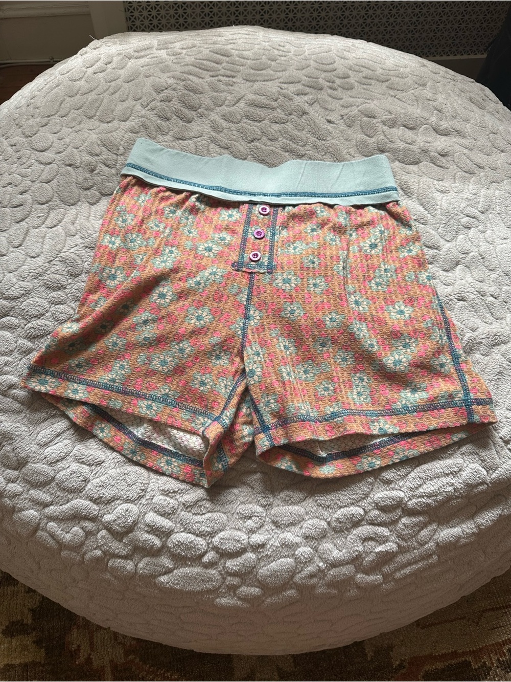 NATURAL LIFE Coral Floral Knit Shorts with Mint Waistband - Picture 5 of 6